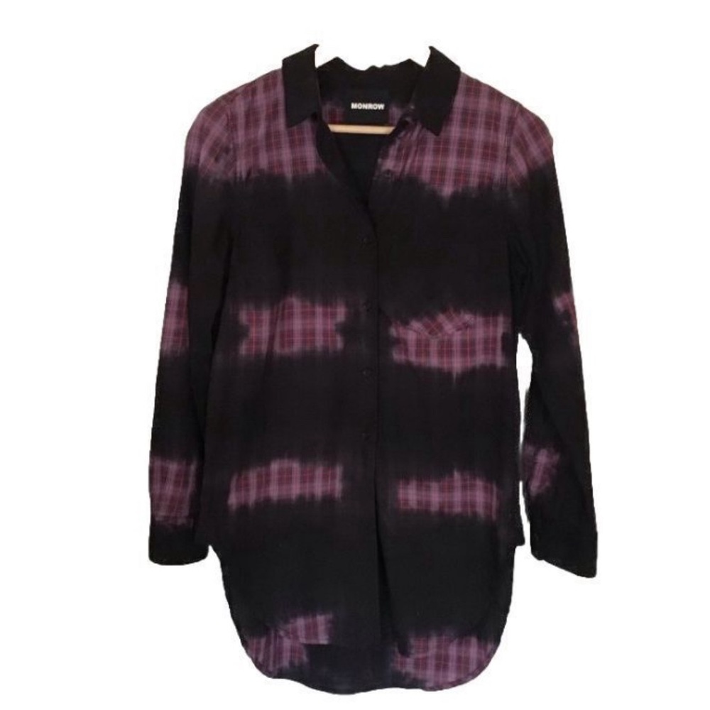 M043 // Monrow Plaid Tie Dye Flannel Top